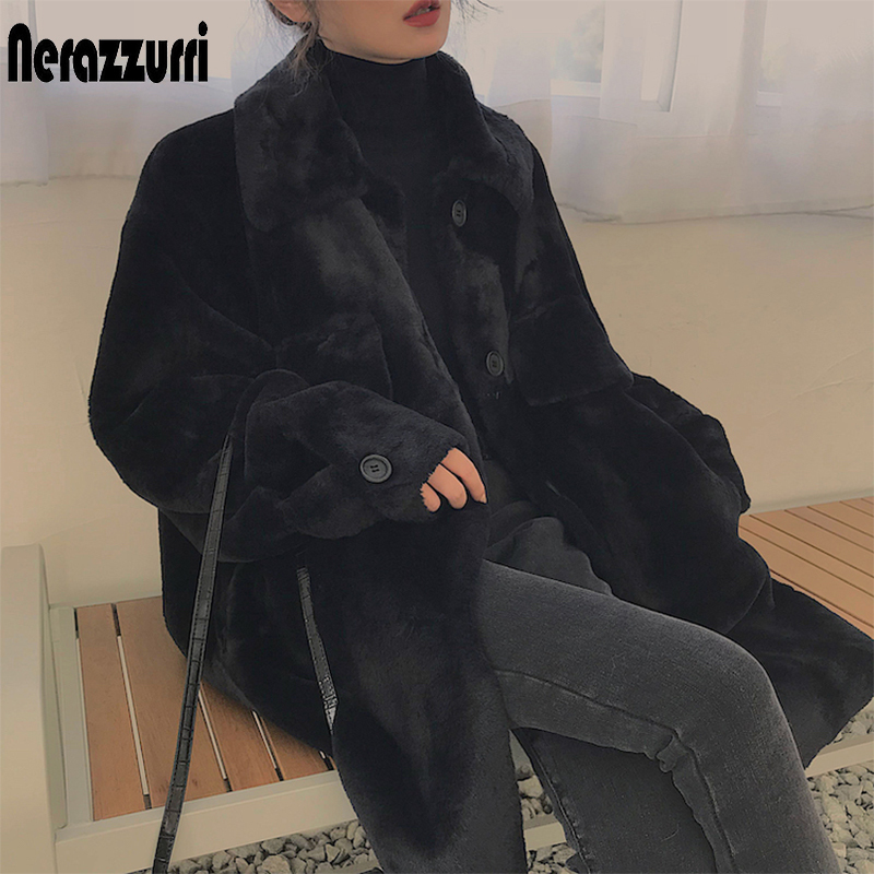 Women's Fur Faux Nerazzurri Oversized warm soft furry faux fur coats for women long sleeve buttons Gray fluffy jacket Winter clothes 220927