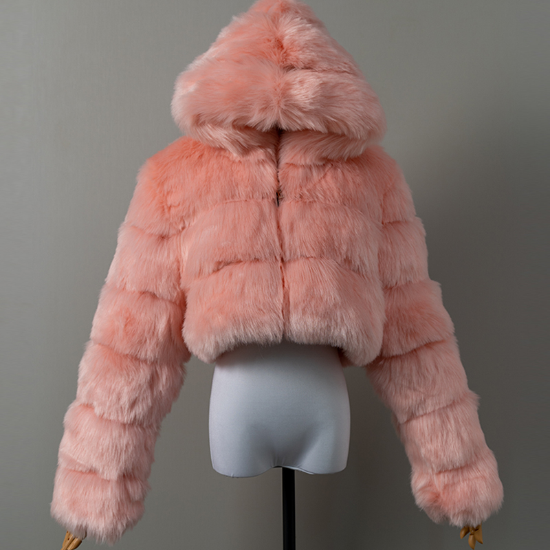 Women's Fur Faux High Quality ry Cropped Coats and Jackets Women Fluffy Top Coat With Hooded Winter Jacket Manteau Femme 220927