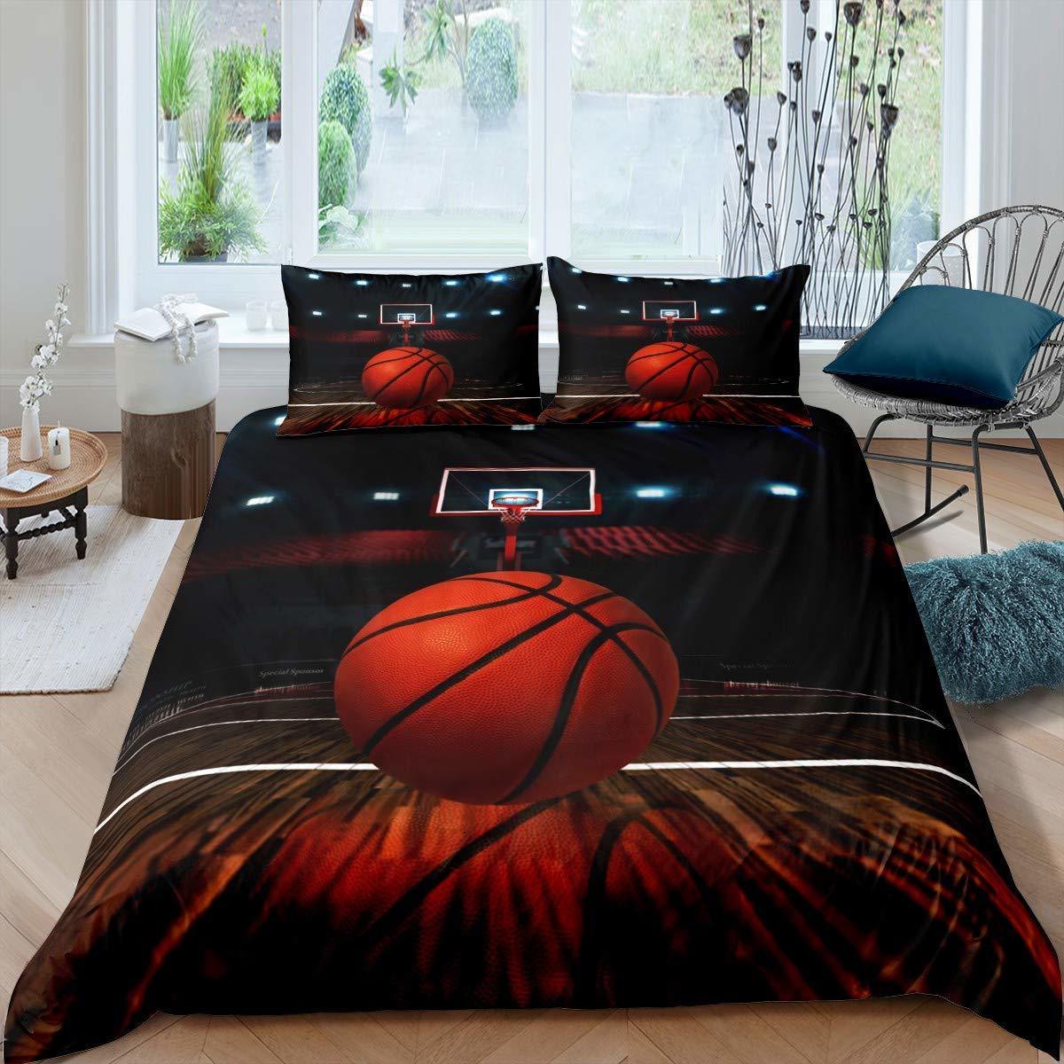 Bedding sets Basketball Duvet Cover Set Black 3D Ball Sports Theme Bedding Set Microfiber Basketball Court Competitive Games King Quilt Cover 220924