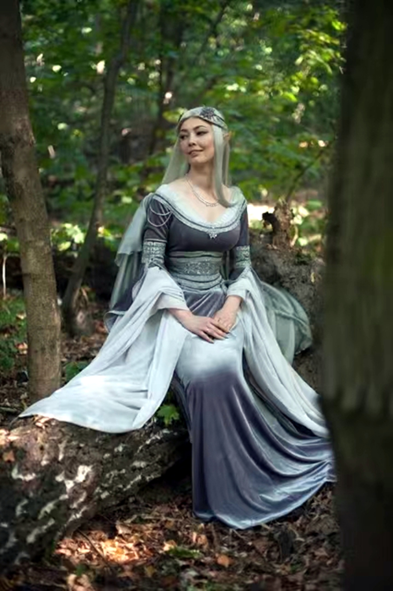 Vintage Medieval Wedding Dress Romantic A-Line Fantasy Elven Gown Fairy Long Sleeve Corset Gothic Bridal Dresses Silver Gray Velvet Masquerade Hollywo
