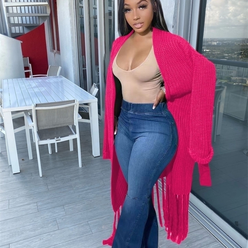 Womens Knits Tees Adogirl Solid Tassel Sweater Cardigans with Belt Women Autumn Winter Long Sleeve Open Stitch Knit Coat Outerwear 220923