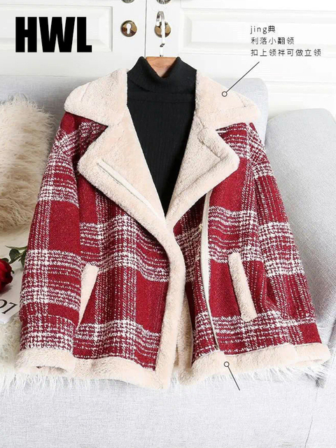 Womens Jackets Womens Casual Lapel Button Coat Tartan Shacket Jacket Women Winter Loose Velvet Fur Plaid Jacket Woolen coat women 220927