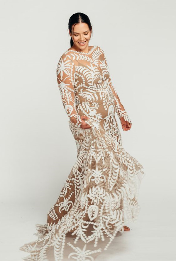 Champagne Plus Size Mermaid Wedding Dresses Rue de Seine Illusion Long Sleeve Backless Crochet Lace Bohemian Country Bridal Gowns