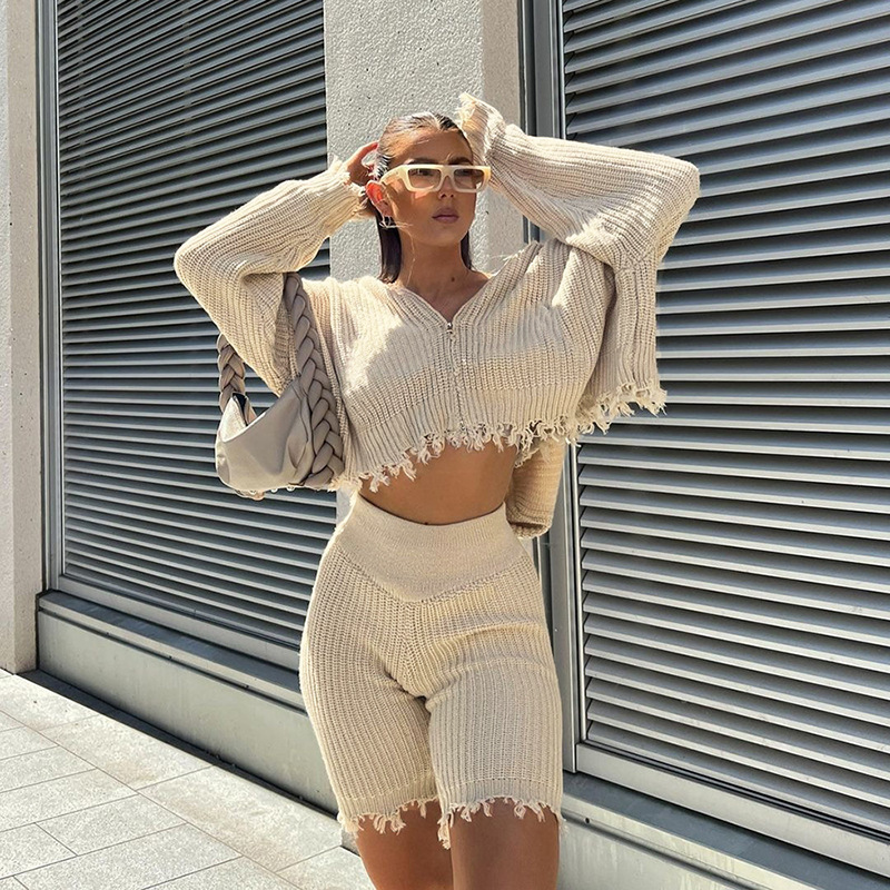 Women's Two Piece Pants Casual Tracksuit Set Knit Ribbed Shirt Pants Streetwear Matching Clothes For Outfit 220926
