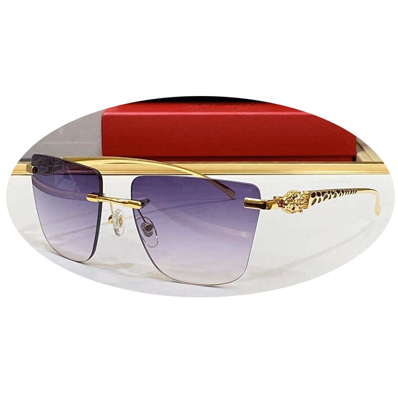Mens Designer Sunglasses Polarized UV Protection Eyeglasses Texture Mirror Unique Frame Rimless Retro Sun Glasses For Women Metal Panther gafas para el sol de mujer