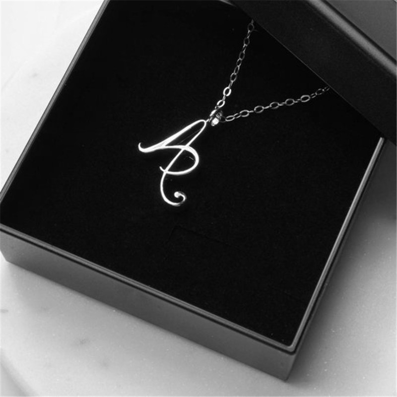 Cursive Initial Alphabet Capital Letter Necklace Stainless Steel Swirl English A J N R Luxury Name Word Text Character Pendant Chain Necklaces without