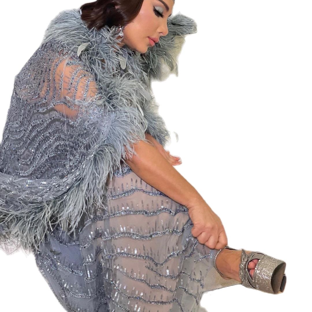 Luxury Feather Evening Dresses V Neck Sequins Beads Shiny Prom Dress With Warp Formal Party Gown Custom Made Plus Size