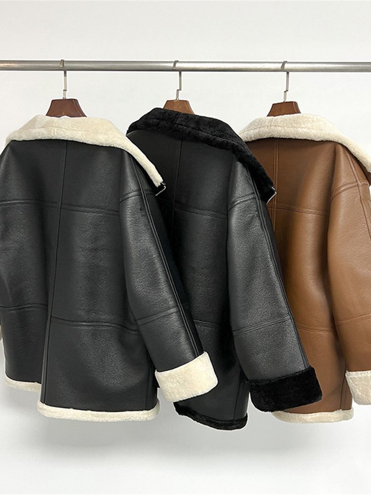 Women's Fur Faux Fur Winter Women Warm Zipper Coat Long Sleeve Faux Fur Leather Ladies Fashion Jacket Female Outwear Tops With Pockets 220927