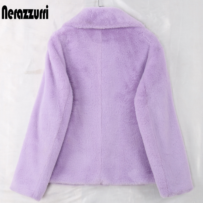 Womens Fur Faux Fur Nerazzurri Short Casual Light Soft Faux Fur Jacket Women Long Sleeve Purple Blue Fall Clothes for Women Fluffy Furry Coat 220927