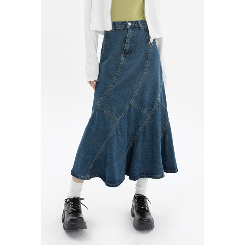 Skirts Summer Vintage Blue Women Denim Trumpet Skirt Streetwear Style Casual Irregular High Waist Ladies Long Mermaid Jean Skirt 220924