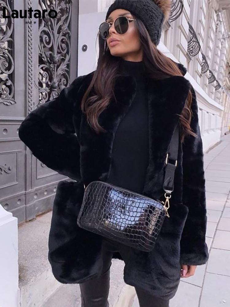 Womens Fur Faux Fur Lautaro Winter Loose Casual Warm Thick Soft White Faux Fur Coat Women Lapel Long Sleeve Black Fluffy Furry Jacket 4xl 5xl 220927