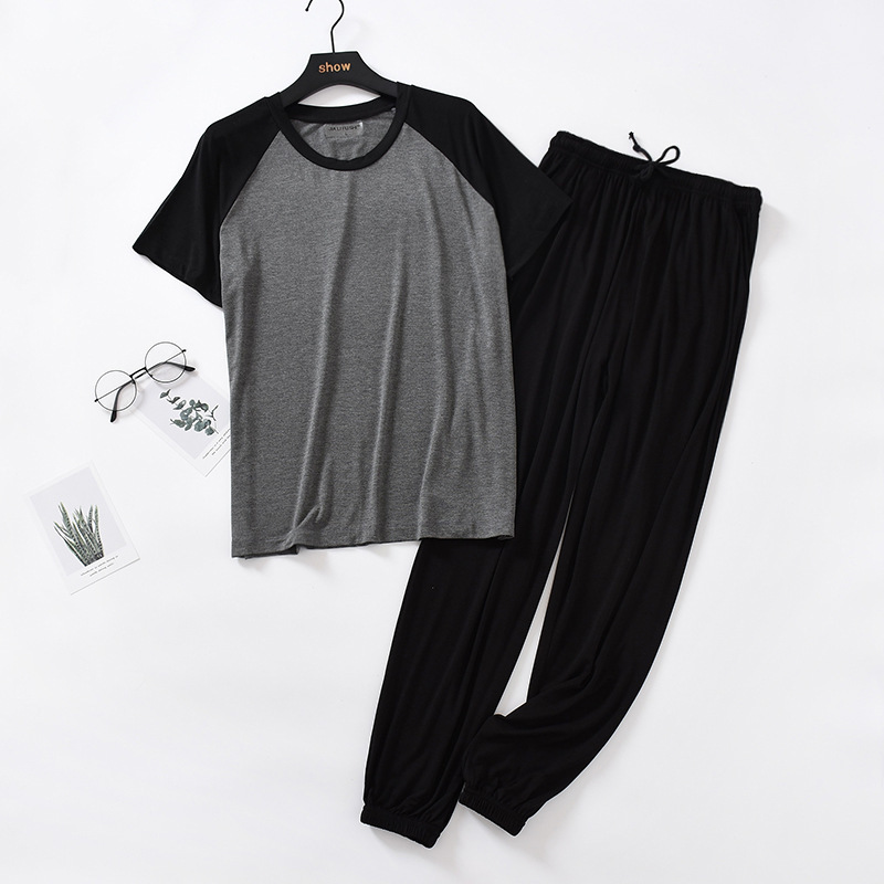 Men's Sleepwear Japanese spring and summer men's pajamas suit modal shortsleeved trousers thin stitching plus fat large size loose home serv