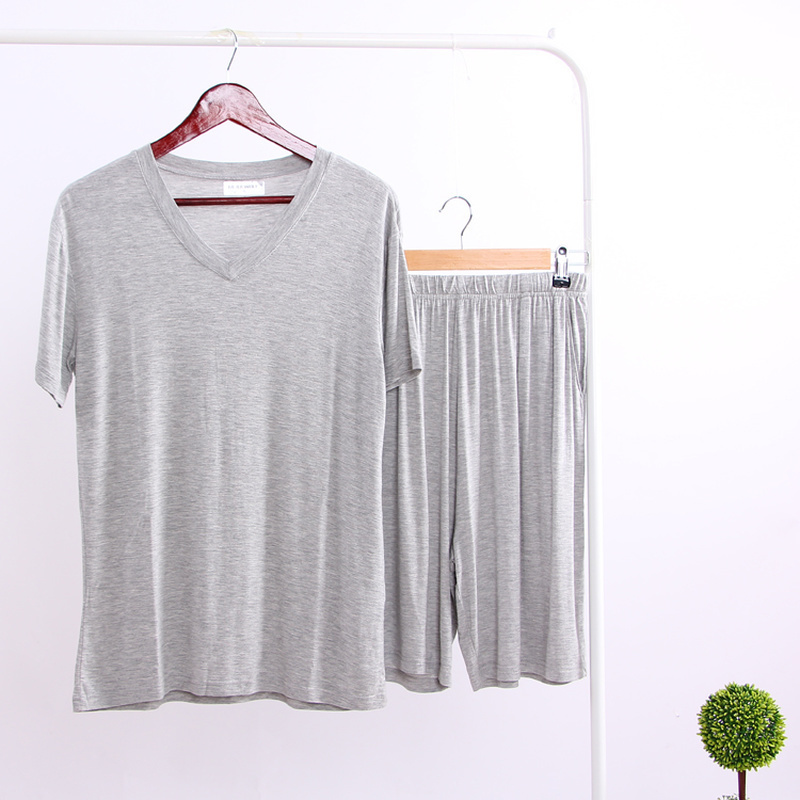 Men's Sleepwear Summer Modal Pajama Sets Thin Short Sleeve Tshirt Shorts Sleepwear Mens Casual Set 2 Piece VNeck Solid Color Home Clothing 220924