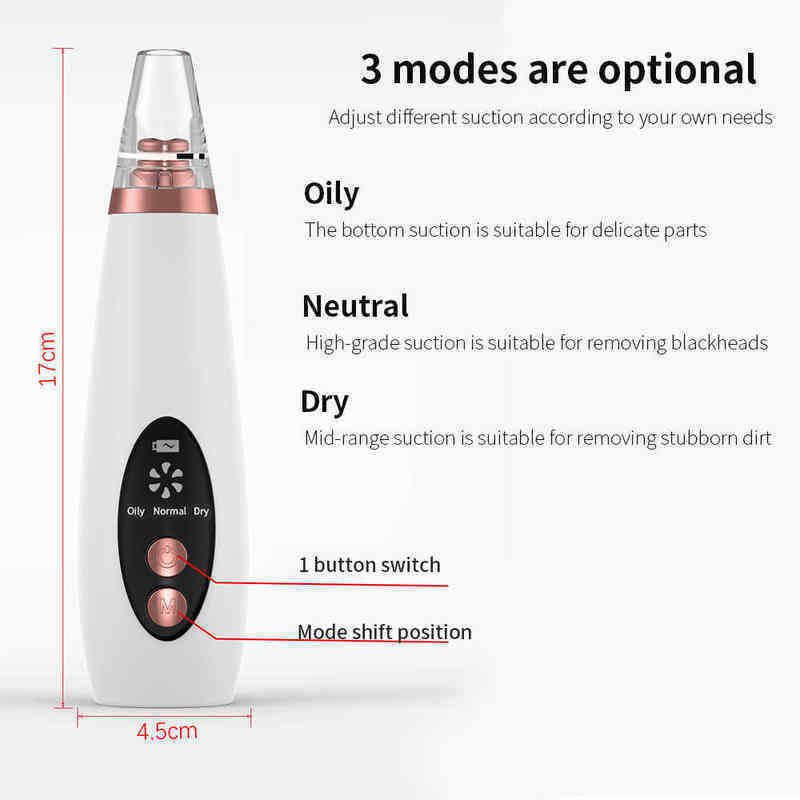 Usb Charge Blackhead Black Dot Remover Face Pore Vacuum Skin Care Acne Cleaner Pimple Removal Suction Tools 220516