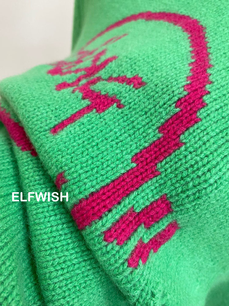 Womens Sweaters Woman Green Grey Wool Cashmere Blend Sweater O Neck Long Sleeved Front Red Letters Sign Jacquard Fashion Jumpers 220923