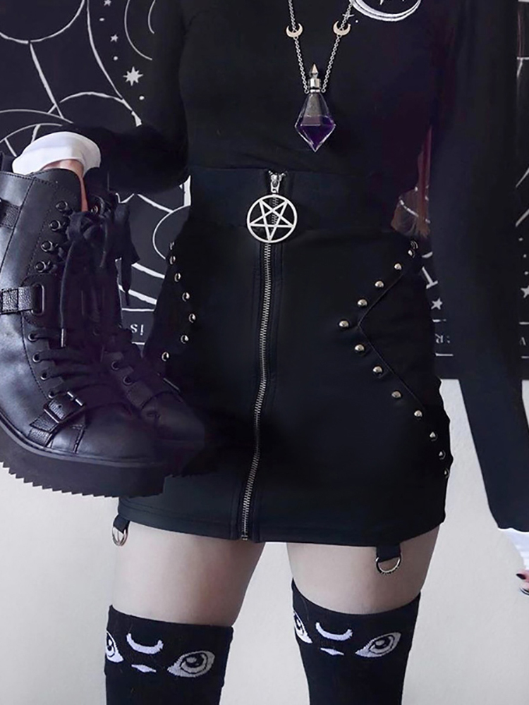 Skirts Goth Dark Zipper Mall Gothic Aesthetic Black Mini Skirts Women Grunge Punk High Waist Sexy Party Skirt Bodycon Club Alt Clothes 220924