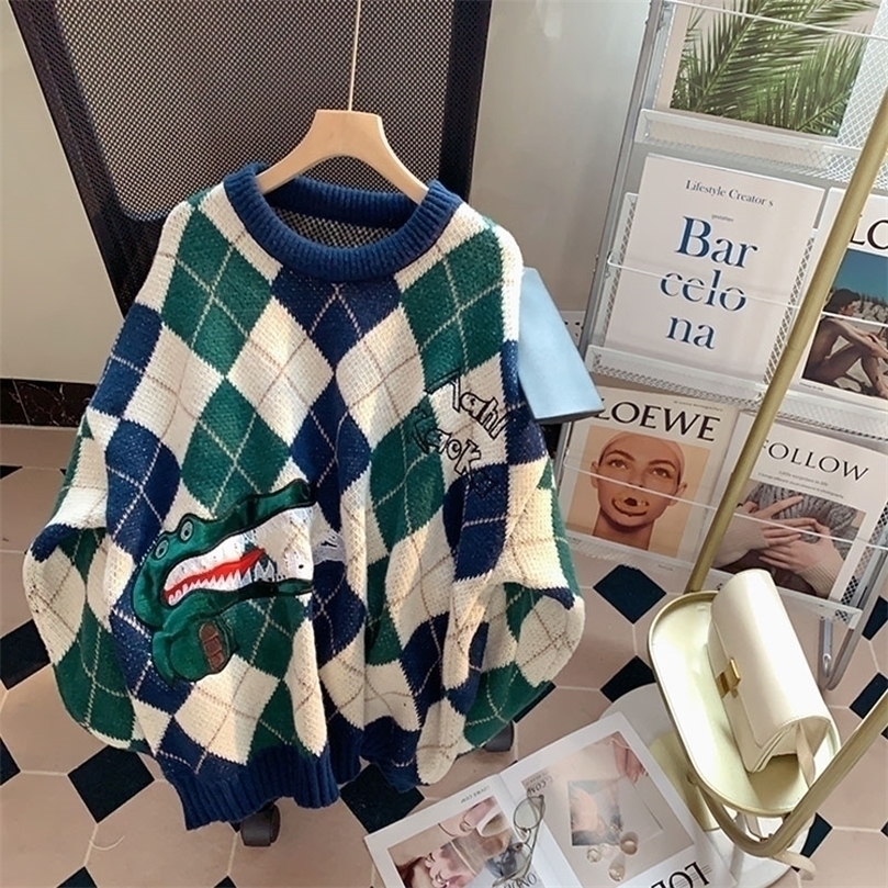 Womens Sweaters LQ SONGYI High Quality Women Oversized Autumn Winter O Neck Pullovers Green Red Plaid Cartoon Harajuku Knitted Jumpers 220923