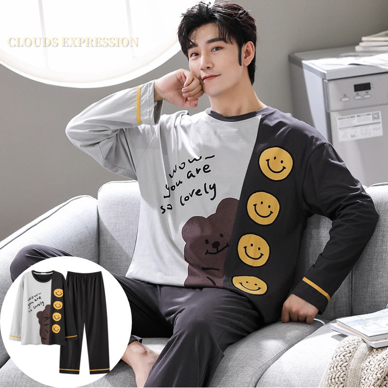 Men's Sleepwear Autumn Winter Cotton Pajamas Letter Striped Cartoon Pajama Sets Casual Sleep Lounge Pyjamas Plus Size 4XL Pijama 220924