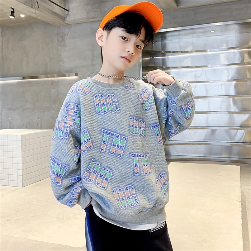 Pullover Children s Spring Autumn Fashion Print Top Sweatshirt Cotton Kids Loose Casual Korean Teen Boys Clothes Age 4 To 14Year 220924