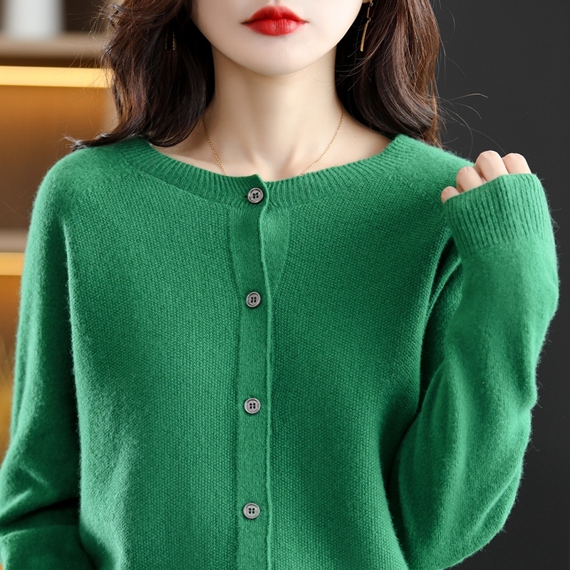 Womens Knits Tees Autumn Ladies Cardigan 100% Wool Natural Fiber Round Neck Raglan Sleeves Fashion Sweater Seamless One Line Forming Clothes 220923
