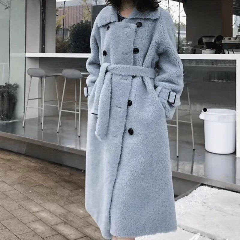 Women's Fur Faux Winter Coat Thick Warm Jacket Casual Loose Double breasted Long Coats Overcoat Femme Streetwear 220927
