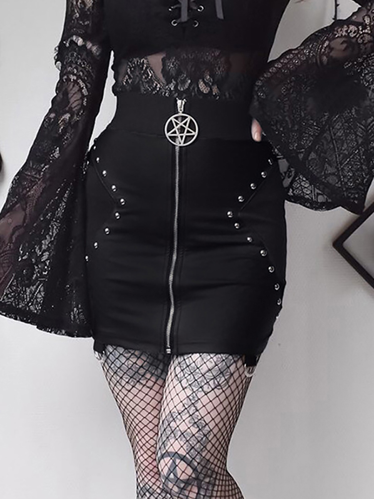 Skirts Goth Dark Zipper Mall Gothic Aesthetic Black Mini Skirts Women Grunge Punk High Waist Sexy Party Skirt Bodycon Club Alt Clothes 220924