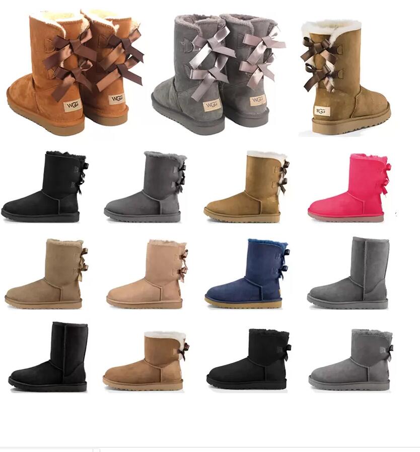2022 Designer Shoes Top Quality Women Boots Classic Snow boots Chestnut Low Bow Black Grey Pink Navy Blue Ankle Short Winter Booties size 35-43