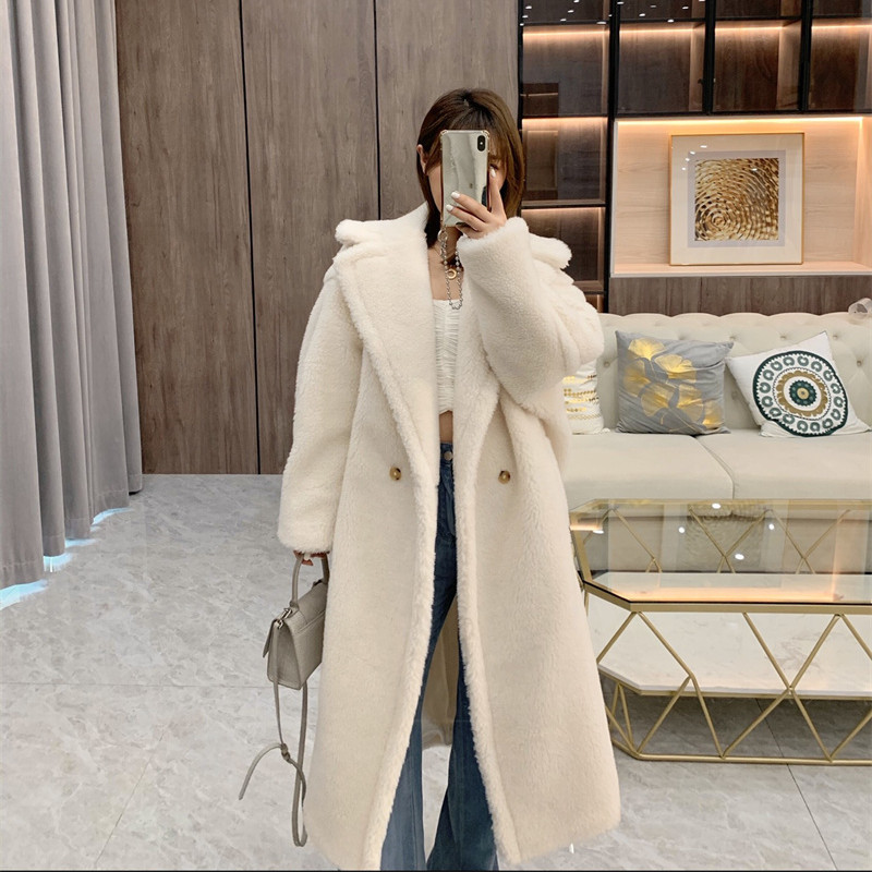 Women's Fur Faux 62% Alpaca 26% Wool 12% Silk Coat Winter Thicken Teddy Bear Soft One 220927