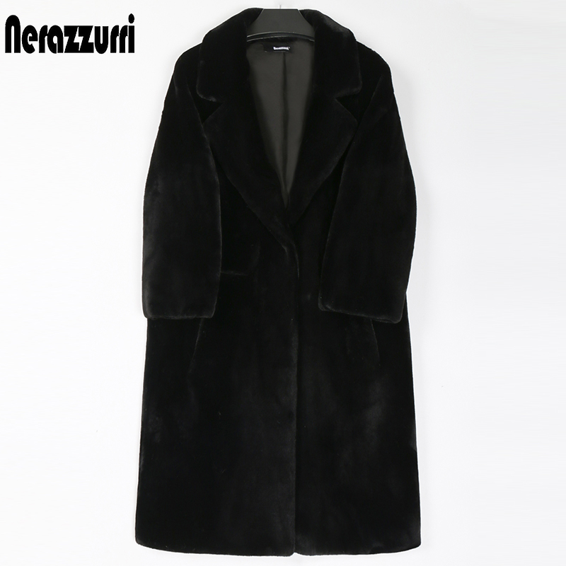 Women's Fur Faux Nerazzurri Winter Long Pink Coat Women Lapel Warm Thick Black Soft Fluffy Jacket Loose Stylish Korean Fashion 220927