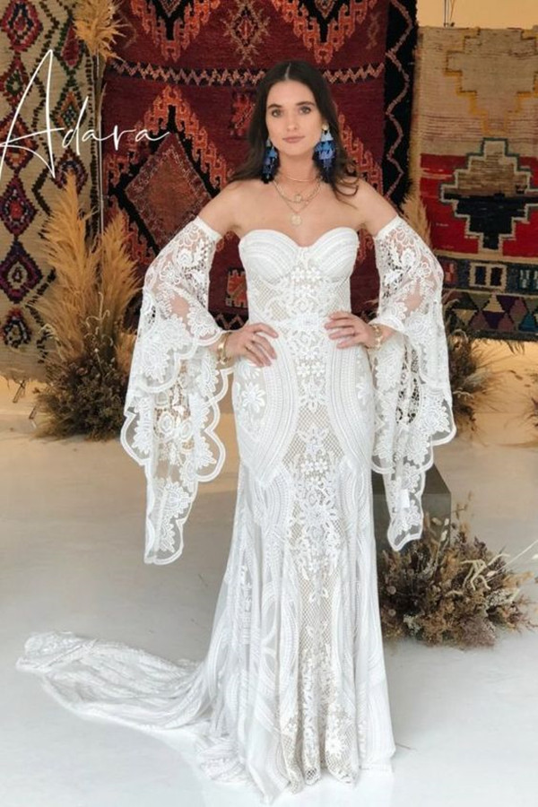 Rue de Seine Bohemain Mermaid Wedding Dresses with Remove Long Sleeve Vintage Crochet Cotton Lace Beach Country Bridal Gowns