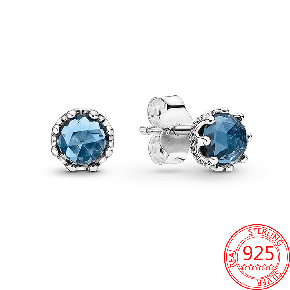 The New Fashion 925 Sterling Silver Blue Zircon Earrings Square Aura Classic Female Delicate Jewelry Accessories