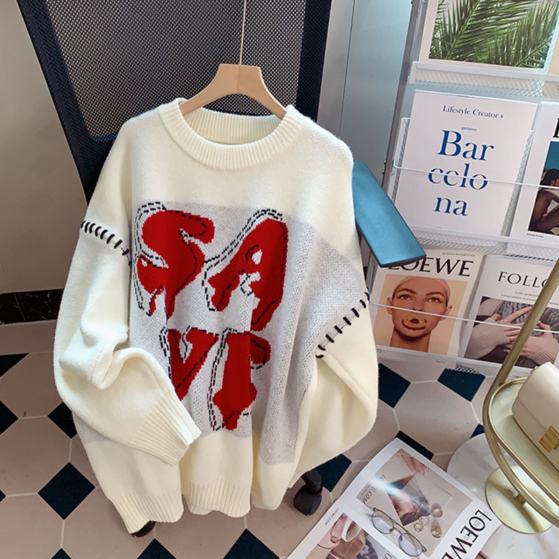 Womens Sweaters LQ SONGYI High Quality Autumn Winter Oversized Pullover Letter Harajuku Sweater Women O Neck Loose Knitted Jumpers 220923