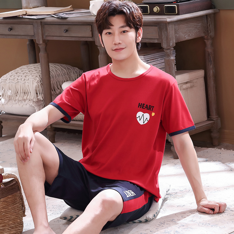 Men's Sleepwear Pullover Short Sleeve Pants Pajama 6535 Cotton Summer Boy Man Jammies ONeck Home Cozy Casual Sleepwear Nightwear Pyjamas HDE 2209