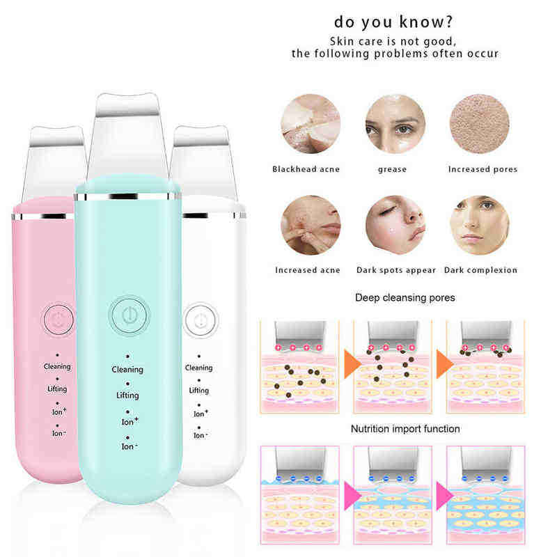 Face Skin Care Vibration Massage Device Eye Lifting Wrinkle Removal Ultrasonic Scrubber Facial Pore Cleaner Nano Sprayer 220516