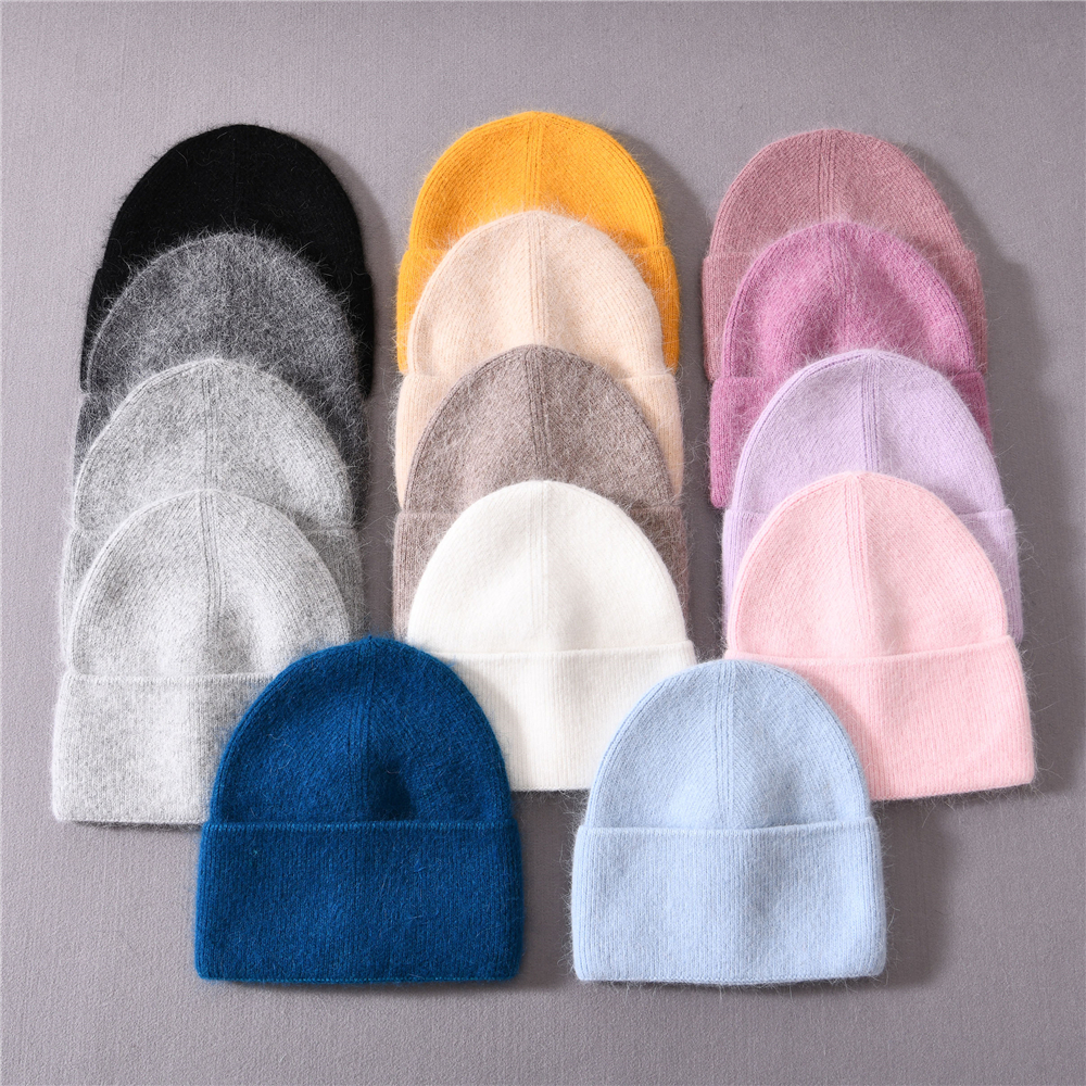 BeanieSkull Caps Wide Brim Hats Bucket Hats Solid Color Winter Hats Women Men Fluffy Long Hair Cashmere Knitted Beanies Warm Wool Autumn Female Beanie