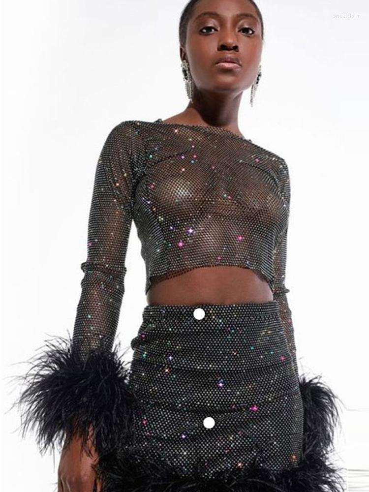Women' T Shirts Y2k T-Shirts Crop Top Clothes For Women Sexy See Through Long Sleeve Mesh Glitter Rhinestone CamisetasCrystal Feather, Black
Women' T Shirts Y2k T-Shirts Crop Top Clothes For Women Sexy See Through Long Sleeve Mesh Glitter Rhinestone CamisetasCrystal Feather, Black