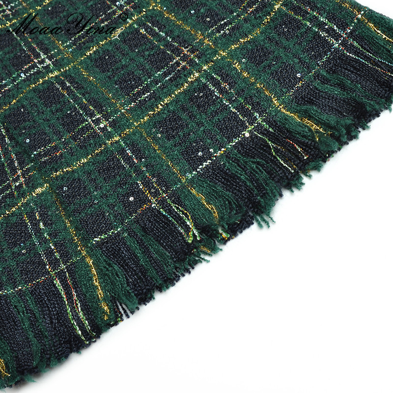 Casual Dresses MoaaYina Fashion Winter Plaid Tweed Skirts Suit Women's Bow Beading Long Sleeve Jacket Tassel Skirt 2 Pieces Set 220923