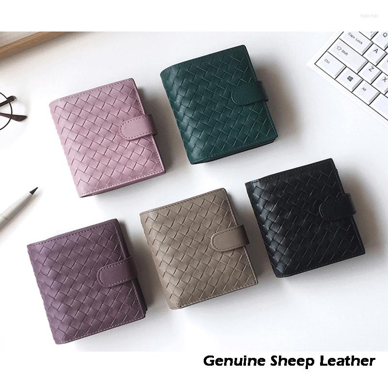 Wallets Genuine Sheep Leather Wallet Sheepkin Woven Coin Zipper Storage Bag Multi Card Bil Fold Purse