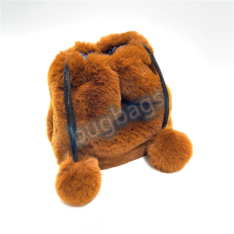Plush Shoulder Bags Drawstring Vintage Leopard Bucket Bag Simple Crossbody Shopping Wallet Card Holder