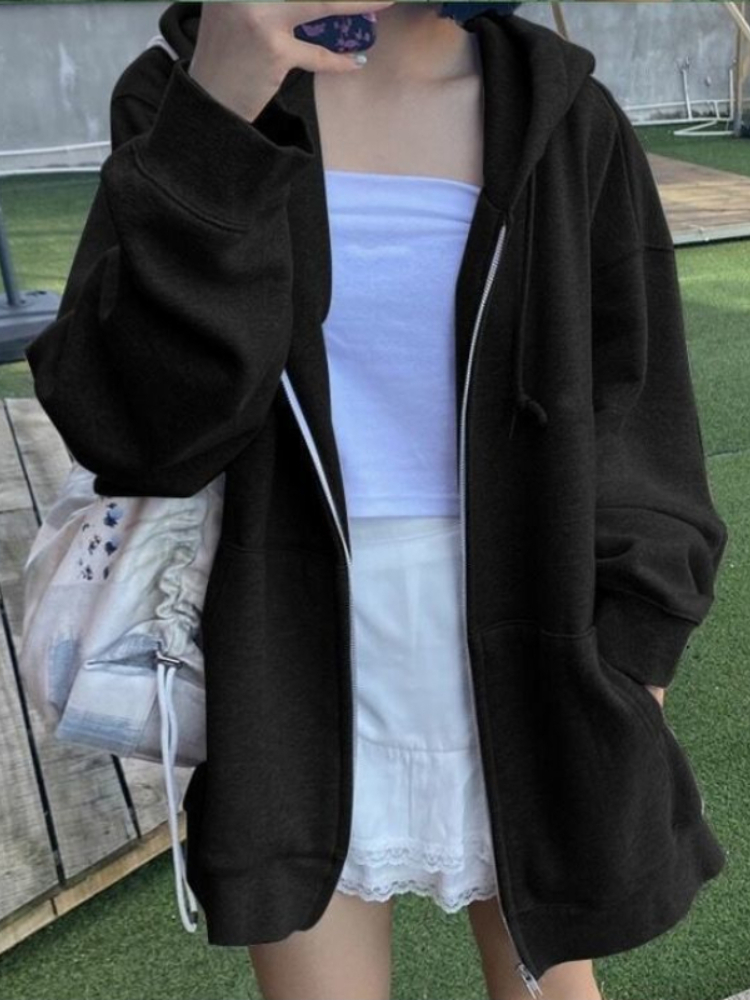 Women's Hoodies Sweatshirts Deeptown Korean Style Oversize Gray Hoodies Women Streetwear Loose Hooded Sweatshirt Black Long Sleeve Tops Jacket 22