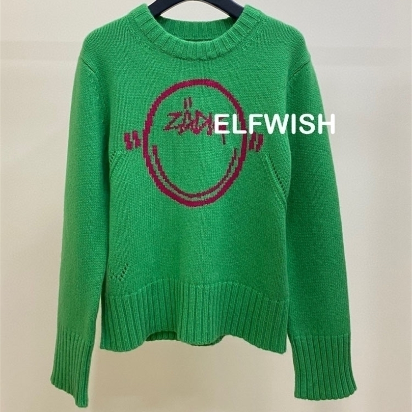 Womens Sweaters Woman Green Grey Wool Cashmere Blend Sweater O Neck Long Sleeved Front Red Letters Sign Jacquard Fashion Jumpers 220923