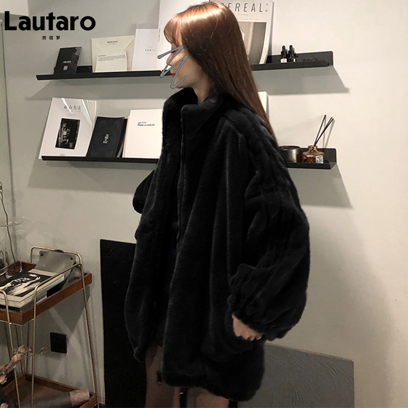 Black Oversized Faux Fur Jacket: Urious Winter Warmth B4