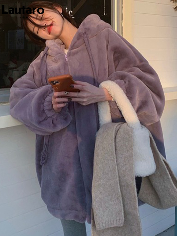 Womens Fur Faux Fur Lautaro Winter Oversized Warm Soft Faux Fur Hoodie Sweatshirts Women Drop Shoulder Long Sleeve Loose Casual Fluffy Jacket 220927