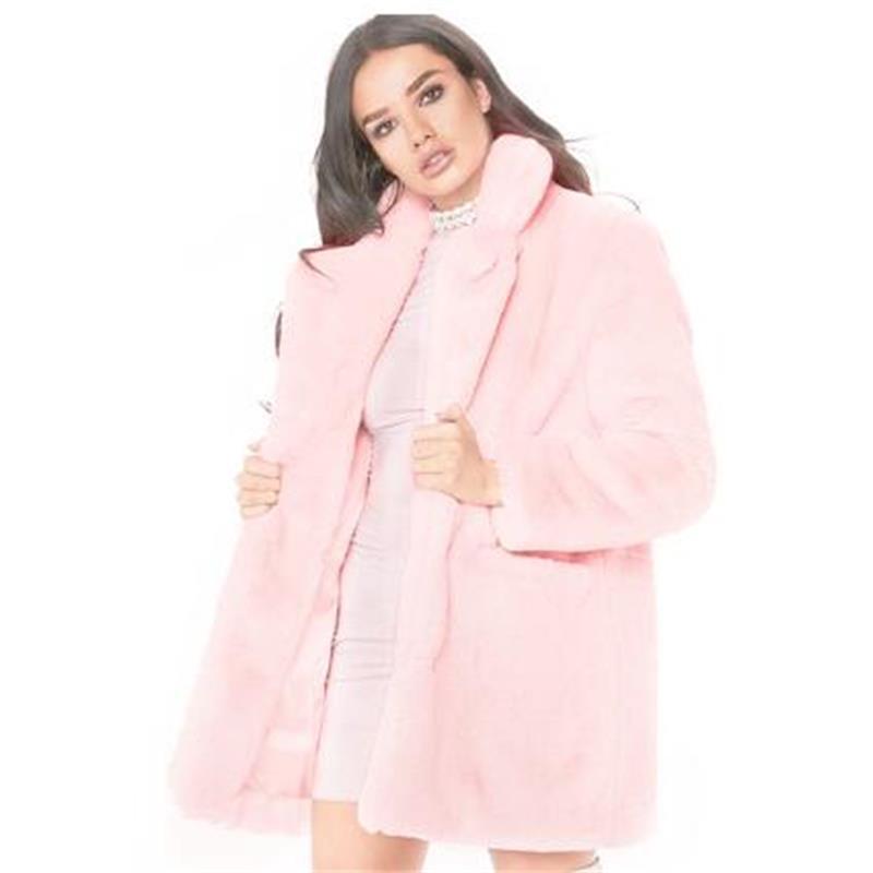 Women's Fur Faux European American fashion elegant women long loose wool soft rabbit hair faux fur coat 3XL 4XL white pink yellow black red 22092
