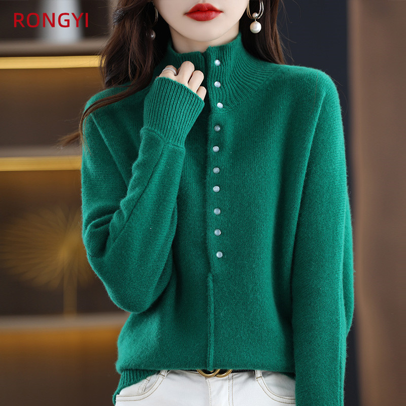 Womens Sweaters RONGYI 100% Pure Wool Womens Clothing Large Size Turtleneck Pullover Sweater Autumn Winter Casual Knit Tops Korean Style 220923