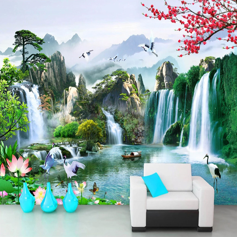 Wallpapers Custom Mural Wallpaper Chinese Style 3D Waterfalls Nature Landscape Wall Painting Living Room TV Sofa Study Classic Home Decor 220927