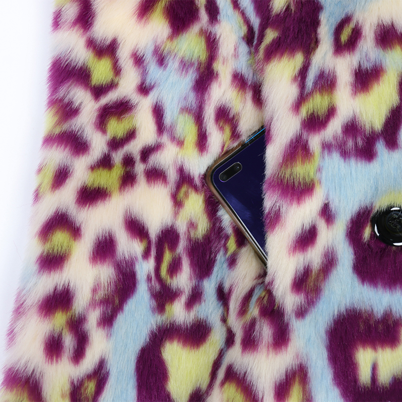 Womens Fur Faux Fur Nerazzurri Winter Leopard Long Colorful Soft Warm Thick Fluffy Furry Faux Fur Trench Coat for Women Runway European Fashion 220927