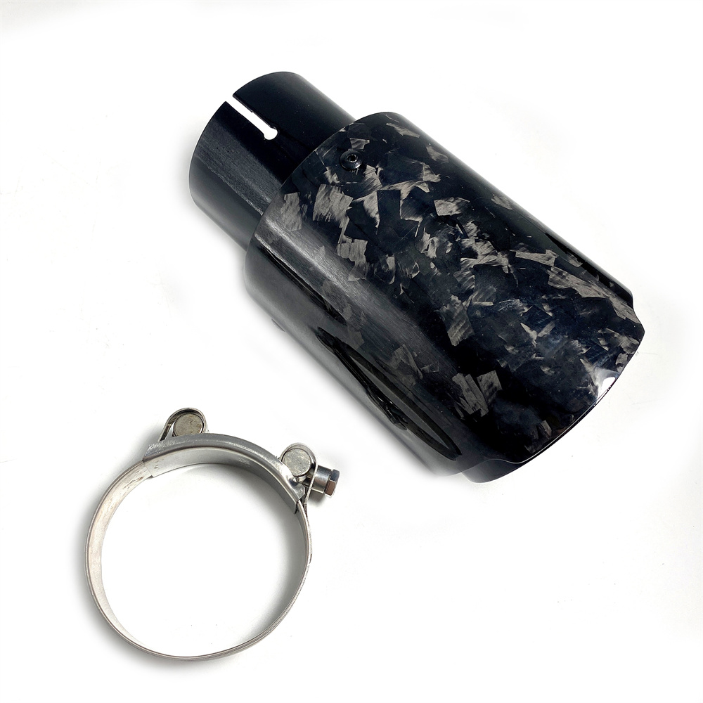 1 Piece Car Universal Muffler black stainless steel Glossy Forged Carbon Fiber Exhaust Tip End Pipe Tail Tip