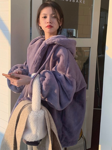 Womens Fur Faux Fur Lautaro Winter Oversized Warm Soft Faux Fur Hoodie Sweatshirts Women Drop Shoulder Long Sleeve Loose Casual Fluffy Jacket 220927