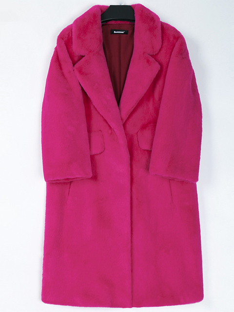 Women's Fur Faux Nerazzurri Winter Long Pink Coat Women Lapel Warm Thick Black Soft Fluffy Jacket Loose Stylish Korean Fashion 220927